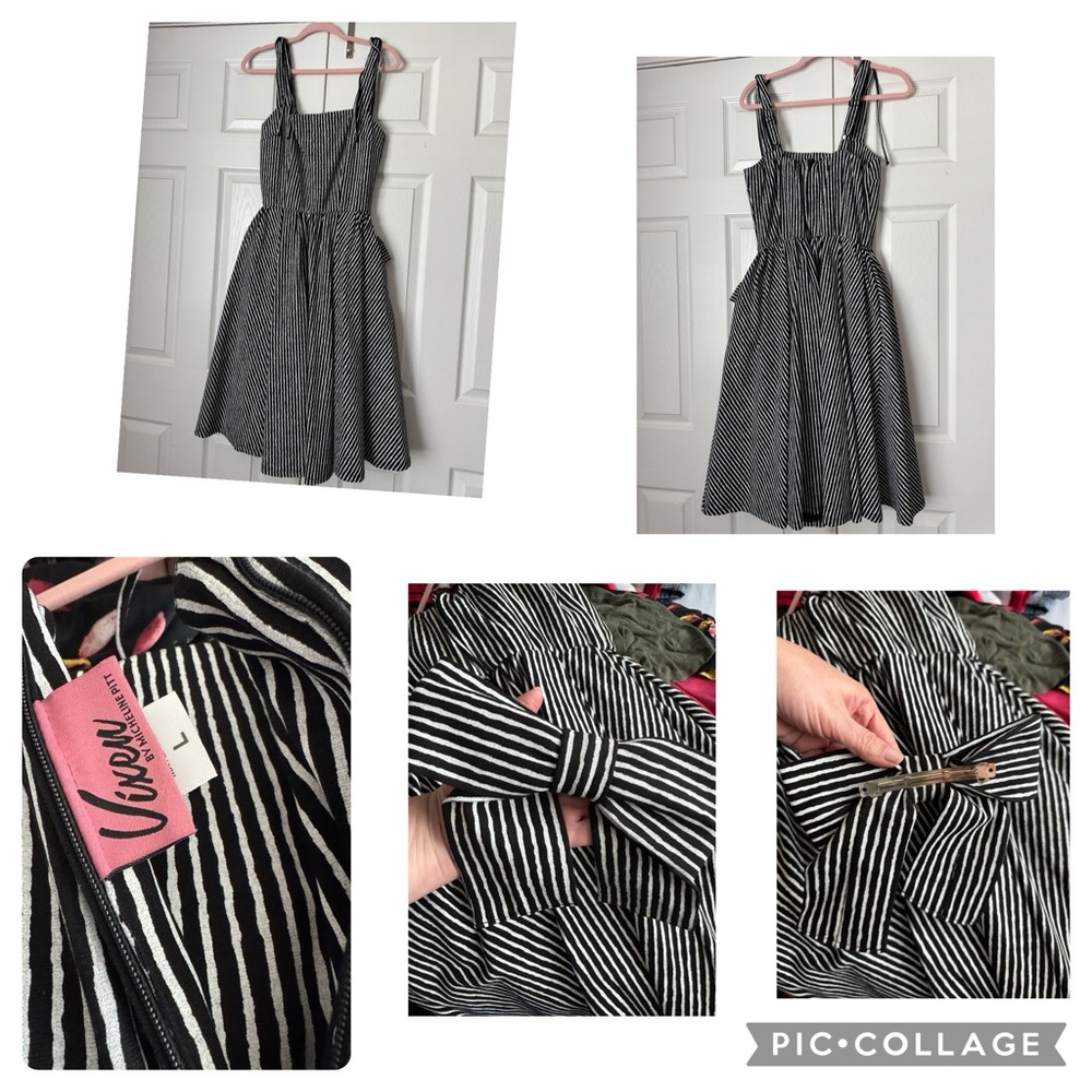 L Vixen Dream House, Thin Black and White Striped Dress with hair bow.